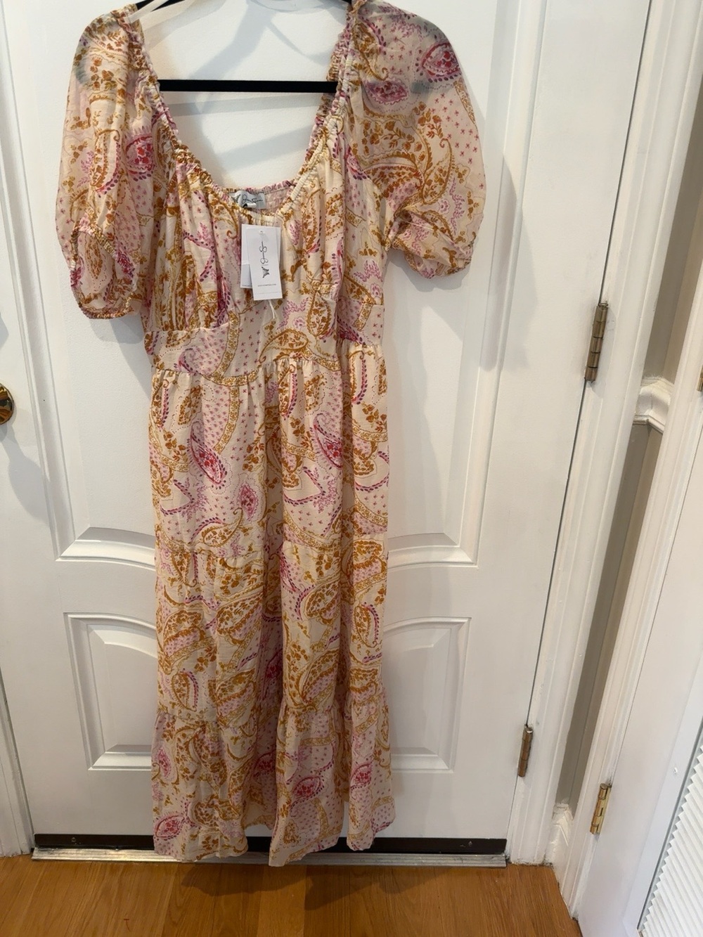 Jessica Simpson 0X NWT Boho Paisley Puff Sleeve Smocked Maxi Dress 0X - Picture 2 of 8